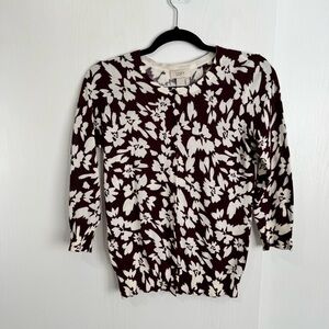 LOFT Burgundy and Cream Floral Cardigan